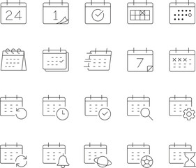 Calendar Line Icons Editable Stroke - Schedule, Event, Date, Time, Reminder, Planner Vector Set