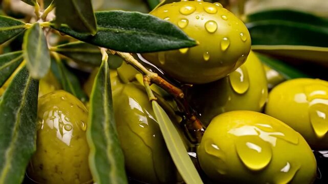 Fresh olives up close, perfect for conveying both health and nutrition. Close-up shot of fresh olives, ideal for portraying health and nutrition.