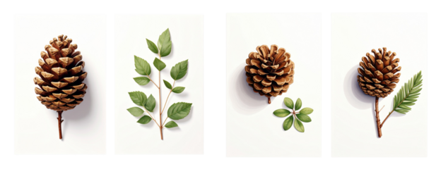 Dual Pinecone Decor Scenes, isolated on transparent background