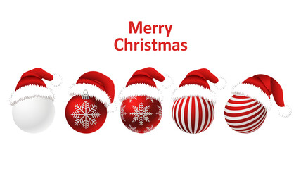 Festive holiday ornaments wear Santa hats, announcing Merry Christmas joy