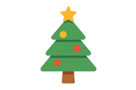 Christmas tree illustration with star and ornaments, celebrating winter holidays and festive season