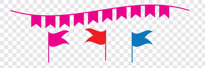 Celebrate hanging triangular garlands. Colorful perspective flags party isolated on white background. Birthday, Christmas, anniversary, and festival fair concept. Vector illustration design Pink Color