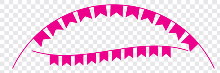 Celebrate hanging triangular garlands. Colorful perspective flags party isolated on white background. Birthday, Christmas, anniversary, and festival fair concept. Vector illustration design Pink Color