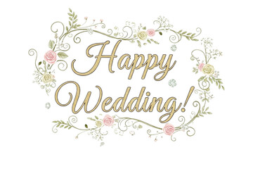 Happy wedding text with flowers 