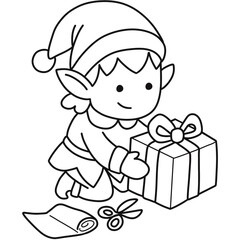 Elf Wrapping Gift outline