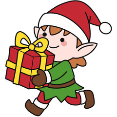 Cartoon Elf Holding Gift box