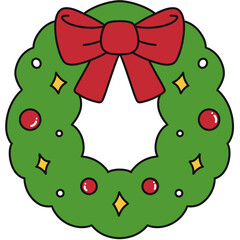 Cartoon Christmas Wreath with Red Ribbon