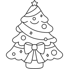 Christmas Tree with Ribbon and Decorations outline