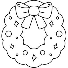 Christmas Wreath with Red Ribbon outline