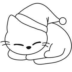 Sleeping Cat Wearing Santa Hat outline