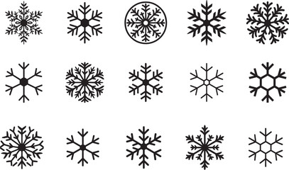   Snowflake vector Christmas icon set in bold silhouette style. Winter holiday decorative symbols.