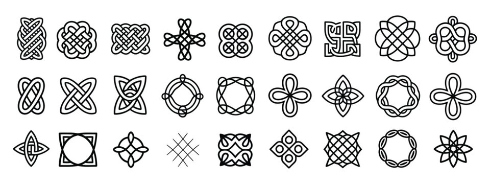 Celtic ornamental corners, irish border frame with knotted ornate designs, traditional celtic decoration, intricate knotwork corner elements, vector illustration.
