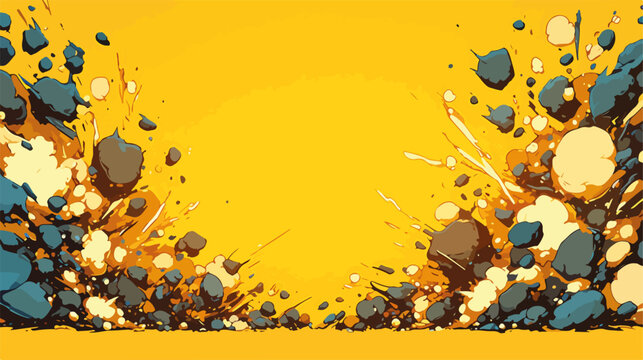 Dynamiczny abstrakcyjny wektor z eksplodującymi kształtami i rozpryskami w kolorze ż&oacute;łtym i niebieskim.