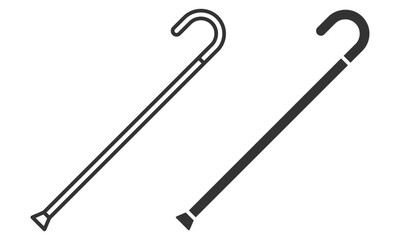 Cane walking stick icons in outline and filled styles