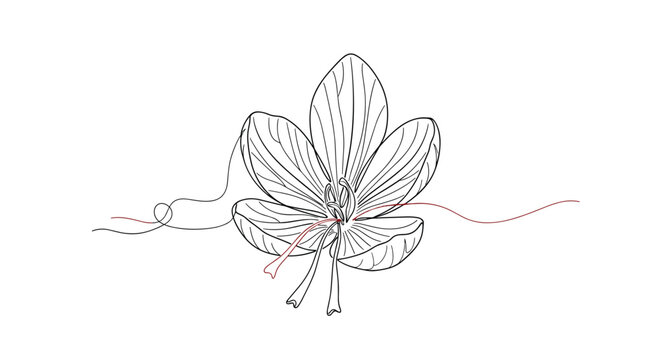 An elegant hand drawn floral illustration featuring a delicate orchid blossom with intricate details and graceful curving lines.