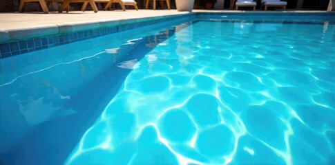 Obraz premium Sparkling blue swimming pool water shimmering under the summer sun, inviting and refreshing Perfect for relaxation and summer fun , idyllic, holiday, relaxation