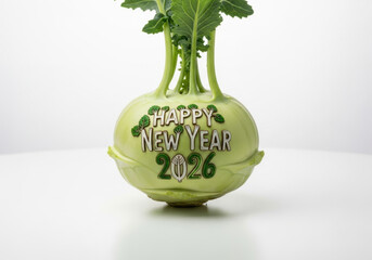 Fresh New Year: Kohlrabi Greetings for 2026 on Round Green Cabbage Turnip