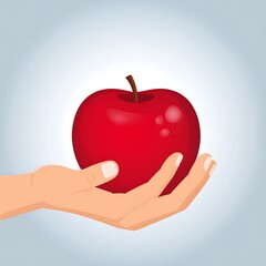A hand holds a vibrant red apple against a soft gradient background, symbolizing health and sustenance