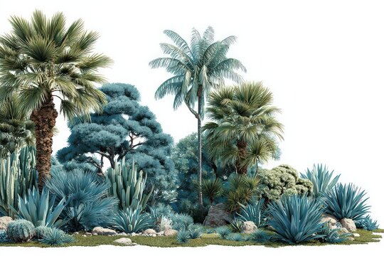 Array Of Diverse Trees Plants And Foliage Against White Background