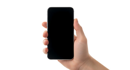 Hand holding a smartphone with a blank screen