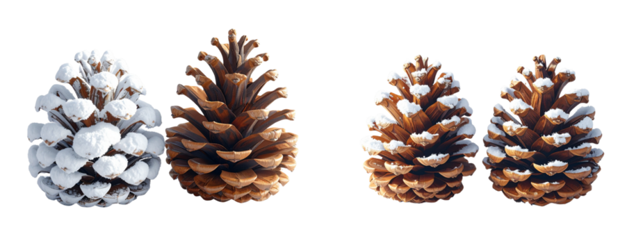 Snowy and Wooden Pinecone Pair, isolated on transparent background