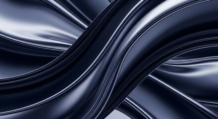 Abstract background of glossy, interlocking dark navy blue and silver metallic bands curving diagonally.