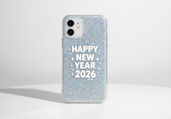 Festive Phone Case Design: Glittering Happy New Year 2026 Celebration. Stylish Protection for Modern Device with Sparkles.