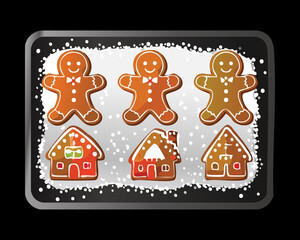 Freshly Baked Gingerbread Men Cookies and Little Iced Gingerbread Houses on a Baking Sheet Ready to Eat - Vector Illustration