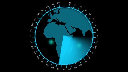 Futuristic Radar Display Showing Earth With A Cyan Sweep And Africa Silhouette globe planet animation. Earth globe spins under futuristic radar with cyan sweep and Africa outline, great for sci-fi,. - Powered by Adobe