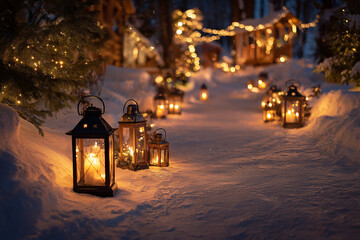 christmas lantern in the snow