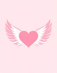 A pink heart with white wings, set against a light pink backdrop, simple and sweet illustration