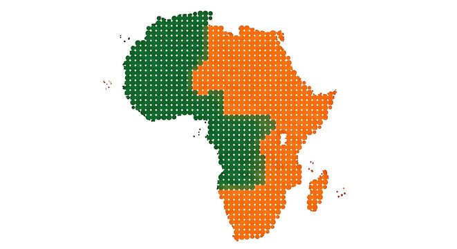 Africa Continent Map with Green and Orange Color Coding.