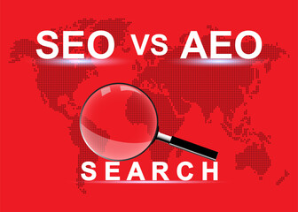 Competition to increase website visibility and search rankings. Search Engine Optimization vs Answer Engine Optimization Concept.