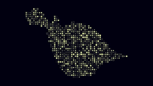 Heard Island and McDonald Islands map animation. Shape of the country with pulsating colored dots. Small size rounded square blocks.
