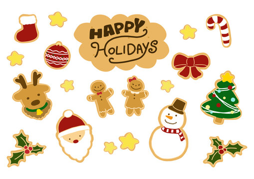 クリスマスのクッキーのようなアイコンイラストセット　Set of Christmas cookies