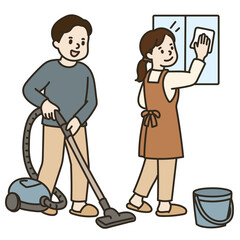 掃除をする男女のイラスト