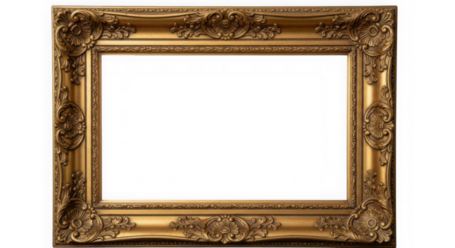 Ornate gold picture frame with an empty white center