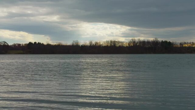 A lake on a dreary cloudy day.