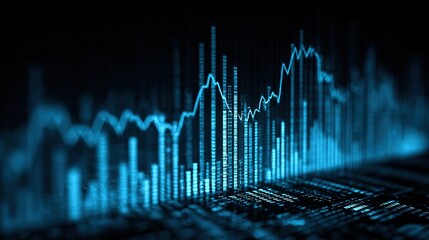 Abstract blue financial chart showing stock market trend fluctuations and digital data analysis.