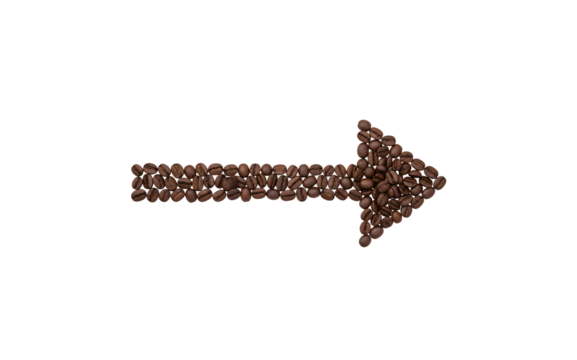 coffee beans arranged on a white surface, separated

