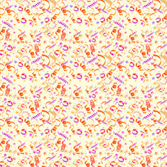 Seamless Festive Confetti Pattern: Colorful Streamers and Star Background, Happy Celebration Digital Paper for New Year, Birthday Party, and Event Design