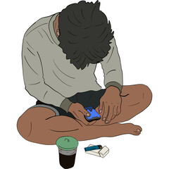 man with a cigarette and coffee