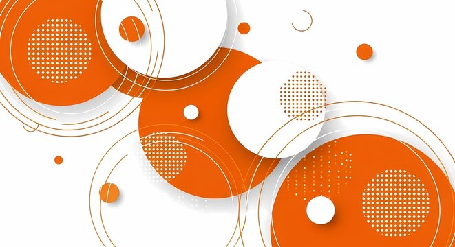 Abstract geometric design with orange circles and lines on white background - Powered by Adobe