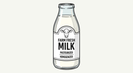 Illustration of a glass milk bottle with a label that reads 