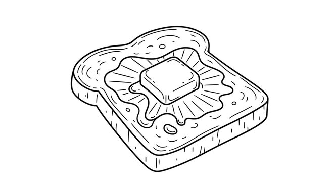 A slice of toast with melting butter on top, illustrated in a black and white line drawing.