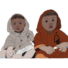 Baby twins illustration