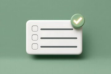 Checklist Illustration Rendering with Check Mark Icon and a Green Smooth Background for Task Management and Productivity