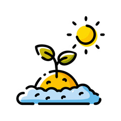 Seedling growing from soil mound under the warm daylight