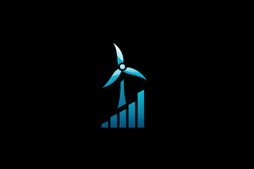 Sustainable Energy Logo Design with Wind Turbine and Bar Graph Promoting Growth and Clean Power Solutions