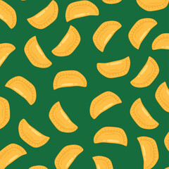 Empanada Seamless Pattern. Empanada seamless pattern background. Traditional Latin American and spanish fast food. Perfect for restaurant branding, menu design, packaging, textile prints, wallpaper